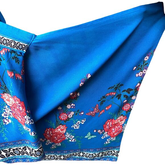 Flying Tomato Kimono Jacket Robe Kaftan Cover Up Blue Red Floral Sz S/M Boho - Picture 8 of 10